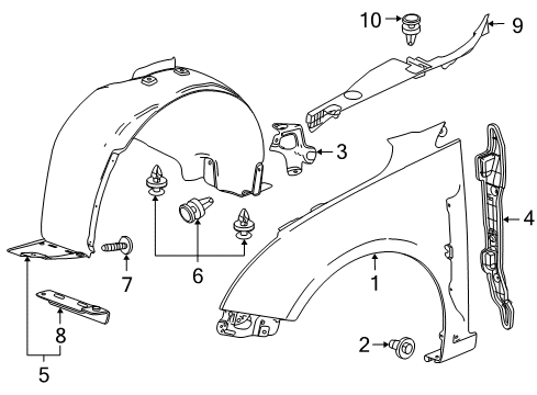 2014 Chevrolet Cruze Fender & Components Lower Bracket Diagram for 96845507