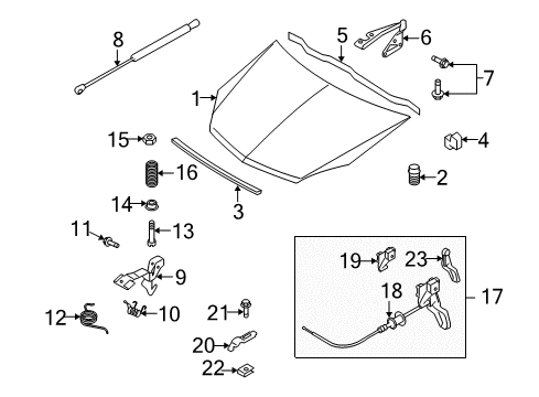 2008 Saturn Astra Hood & Components Latch, Hood Secondary Diagram for 13199381