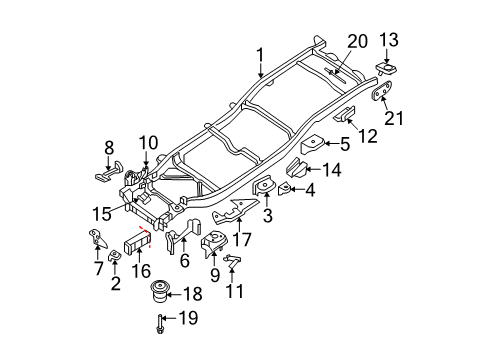 2011 Nissan Frontier Frame & Components Bracket Assembly-Cab Mounting, 3RD Diagram for 95131-EA830