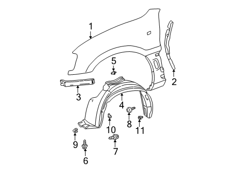 2001 Toyota RAV4 Fender & Components Fender Liner Retainer Diagram for 53879-60010