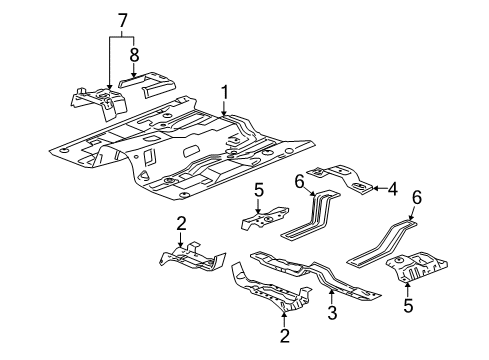 2009 Hummer H3 Pillars, Rocker & Floor - Floor & Rails Panel, Floor Diagram for 25937399