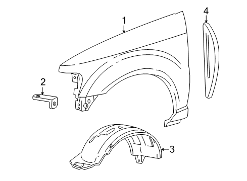 2003 Ford Explorer Sport Trac Fender & Components Inner Shield Diagram for 3L2Z-16102-BA