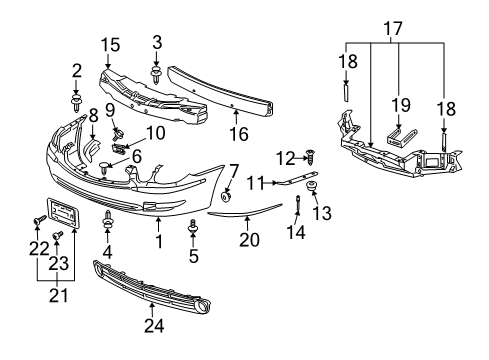 2007 Buick LaCrosse Front Bumper Bumper Cover Upper Retainer Diagram for 10425297