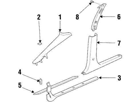 1997 Pontiac Grand Prix Interior Trim - Pillars, Rocker & Floor Molding Asm-Windshield Side Upper Garnish <Use 1C2N*Gray M Diagram for 10294524