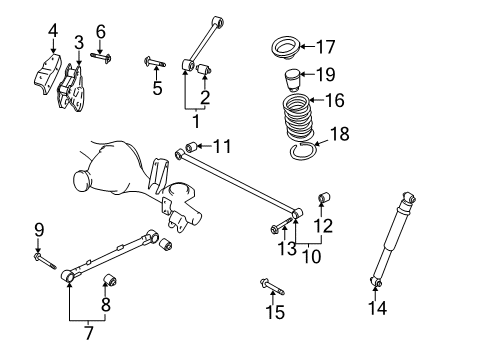 1998 Nissan Pathfinder Rear Suspension Components, Lower Control Arm, Upper Control Arm, Stabilizer Bar Link Complete Lower Rear Suspension Diagram for 55110-2W110