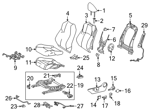 2019 Toyota Corolla Driver Seat Components Seat Back Frame Diagram for 71014-33390