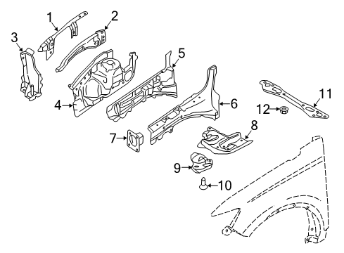 2016 Lincoln MKX Structural Components & Rails Fender Mounting Bracket Diagram for F2GZ-16C078-B