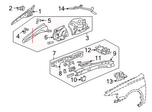 2006 Acura TSX Structural Components & Rails Bar, Front Tower Diagram for 74180-SEC-A00