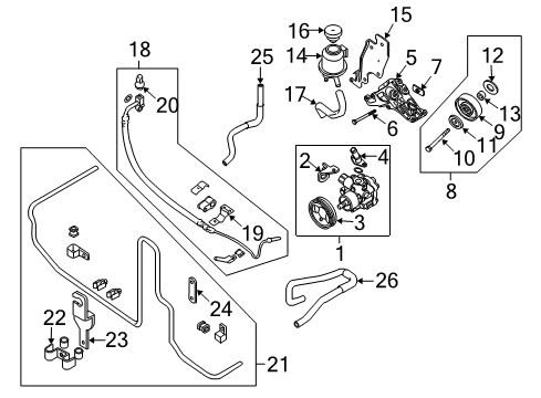 2011 Nissan Pathfinder P/S Pump & Hoses, Steering Gear & Linkage Nut Diagram for 23188-16V0A