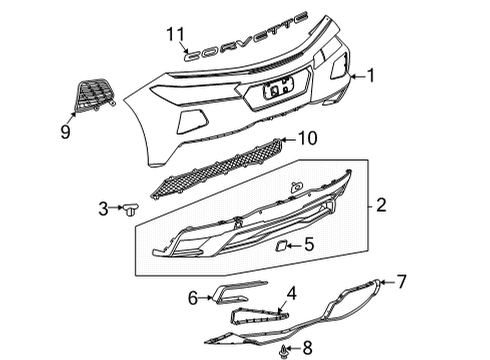 2020 Chevrolet Corvette Bumper & Components - Rear Tow Eye Cap Diagram for 84694048