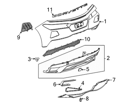 2020 Chevrolet Corvette Bumper & Components - Rear Lower Bracket Diagram for 23362189