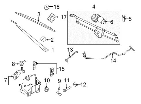 2009 Lincoln Navigator Windshield - Wiper & Washer Components Hose Diagram for 2L1Z-17A605-AB