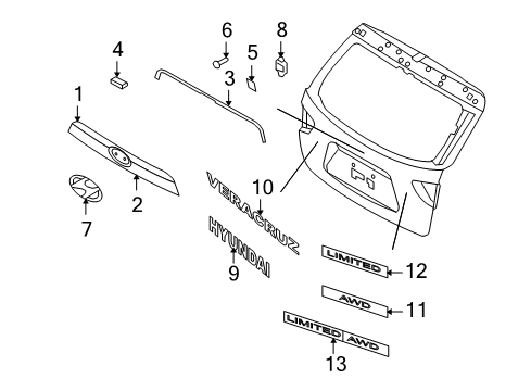 2008 Hyundai Veracruz Exterior Trim - Lift Gate Sealing Pad - Garnish Diagram for 87314-3J000