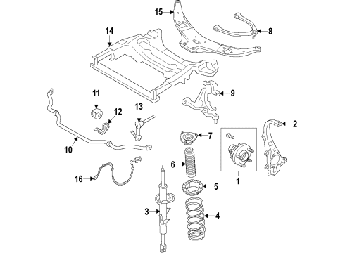 2014 Infiniti QX70 Front Suspension Components, Lower Control Arm, Upper Control Arm, Ride Control, Stabilizer Bar INSULATOR Assembly-STRUT Mounting Diagram for 54320-1CF1B