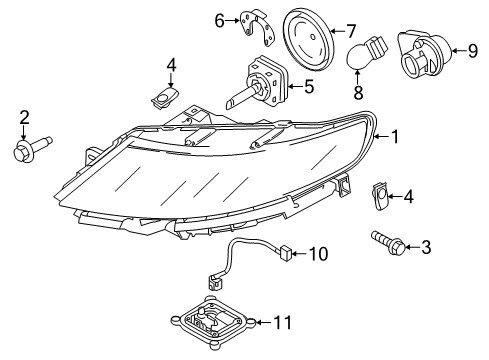 2011 Lincoln MKS Headlamps Composite Assembly Diagram for AA5Z-13008-A