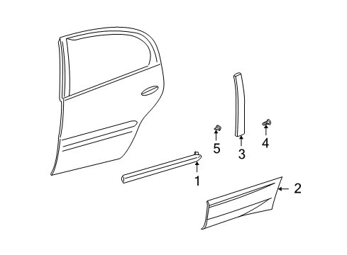 2000 Pontiac Bonneville Exterior Trim - Rear Door Molding Asm, Rear Side Door Center *Primed Diagram for 89024554