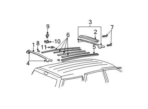 1995 Ford Explorer Luggage Carrier End Cap Diagram for F77Z-7855022-AA