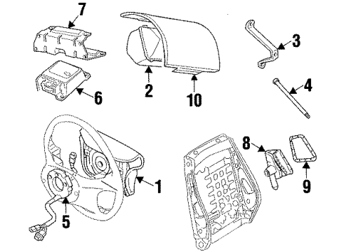 2001 Cadillac Catera Air Bag Components Coil, Inflator Restraint Steering Wheel Module Diagram for 9152056