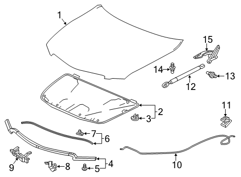 2014 Acura RLX Hood & Components Damper R, Hood Open Diagram for 74145-TY2-A02