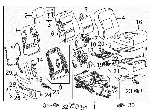 2019 Chevrolet Tahoe Passenger Seat Components Upper Cover Diagram for 84147838
