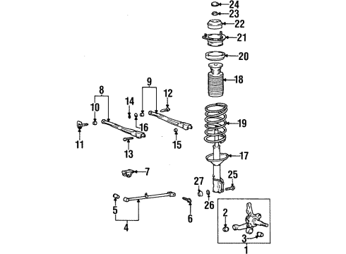 1995 Hyundai Accent Rear Suspension Components, Lower Control Arm, Stabilizer Bar Bolt Diagram for 55217-22000