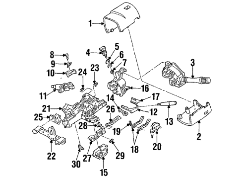 1997 Ford Mustang Steering Column Housing & Components, Shroud, Switches & Levers Upper Shroud Diagram for F4SZ-3530-D