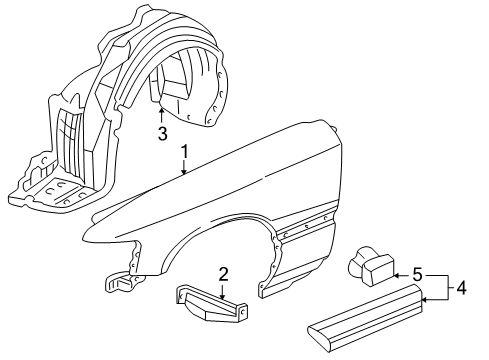 2002 Acura RL Fender & Components, Exterior Trim Stay, Left Front Fender (Lower) Diagram for 60264-SZ3-000ZZ