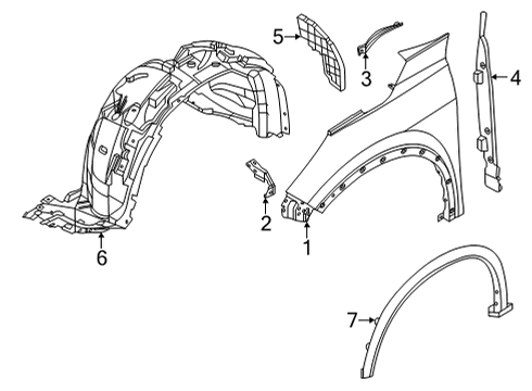 2021 Nissan Rogue Fender & Components, Exterior Trim Protector-Front Fender, LH Diagram for 63841-6RA0A