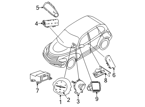 2004 Chrysler PT Cruiser Air Bag Components Sensor-Side AIRBAG Impact Diagram for 4671884AC