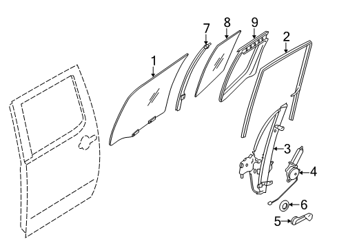 2009 Nissan Frontier Rear Door Handle Assy-Door Window Regulator Diagram for 80760-9Z401