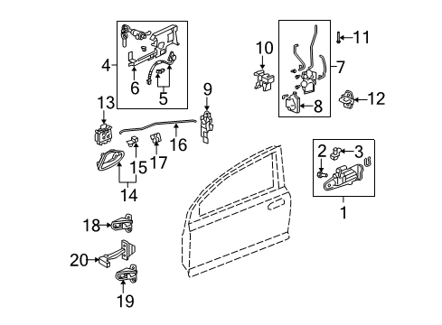 2007 Honda Fit Rear Door Motor Assembly, Left Rear Door Diagram for 72753-SAA-J02