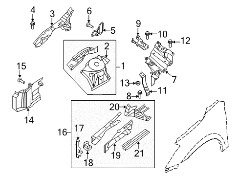2007 Nissan Altima Structural Components & Rails Bracket-Mounting Diagram for 64822-JA70A