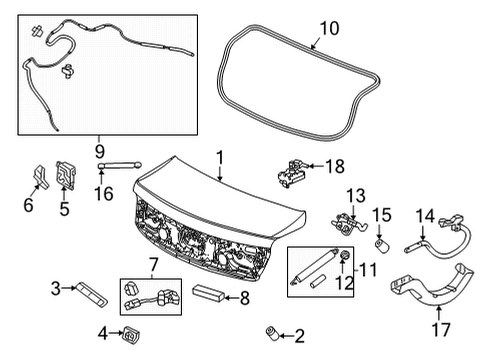2021 Acura TLX Trunk Lid & Components Stopper, Trunk Lid Diagram for 74828-TZ3-A00