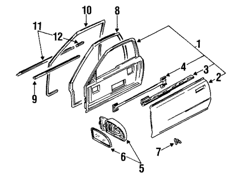 1996 Honda Prelude Door & Components Weatherstrip, L. Door Diagram for 72350-SS0-J01