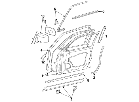 1994 Toyota Camry Front Door & Components, Outside Mirrors, Exterior Trim Moulding, Front Door Outside, Lower RH Diagram for 75735-06010