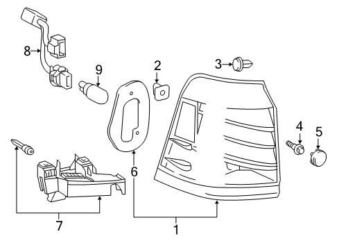 2015 Lexus LX570 Bulbs Lens & Body, Rear Combination Lamp Diagram for 81551-60A70
