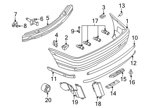 2001 BMW 330i Rear Bumper Protective Rubber Strip, Left Rear Bumper Diagram for 51128195315