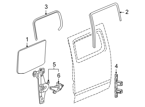 2009 Hummer H3T Rear Door Door Glass Diagram for 93355087