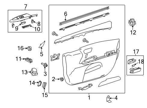 2013 Toyota Avalon Rear Door Door Trim Panel Bracket Diagram for 67625-07010