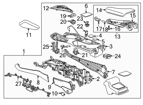 2022 Chevrolet Camaro Center Console Console Assembly Diagram for 84813797