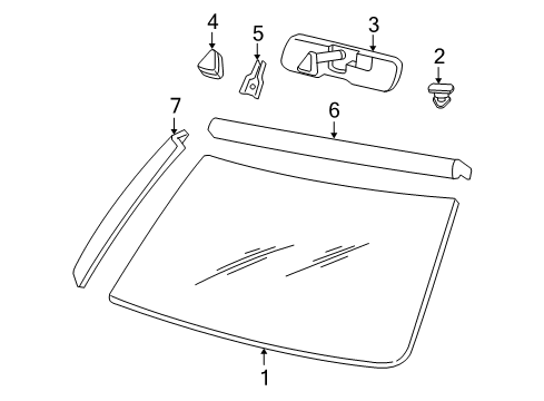 2006 GMC Envoy Windshield Glass, Reveal Moldings Mirror Inside Diagram for 15176974