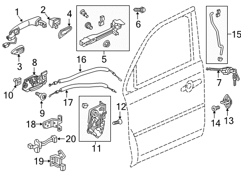 2018 Honda Pilot Front Door Cylinder, Driver Side Door Diagram for 72185-TG7-A01