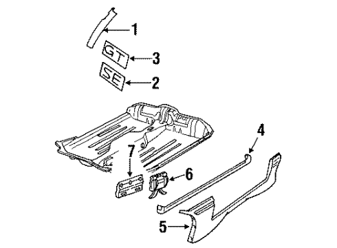 1992 Pontiac Grand Am Exterior Trim - Pillars, Rocker & Floor Clip-Molding Rocker Outer Diagram for 22550326