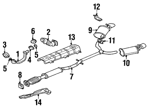2002 Oldsmobile Aurora Exhaust Components Exhaust Muffler Assembly (W/ Exhaust & T/Pipe & 3W Diagram for 25738966