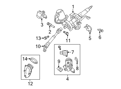 2010 Toyota Highlander Ignition Lock Intermed Shaft Diagram for 45220-48171