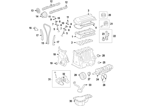 2009 Pontiac Vibe Engine Parts, Mounts, Cylinder Head & Valves, Camshaft & Timing, Oil Pan, Oil Pump, Crankshaft & Bearings, Pistons, Rings & Bearings, Variable Valve Timing Piston Diagram for 19185553