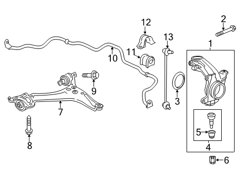 2013 Honda Accord Front Suspension Components, Lower Control Arm, Stabilizer Bar Lower Arm, Left Front Diagram for 51360-T2F-A02