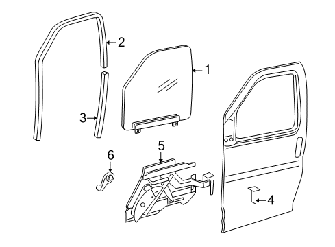 1999 Chevrolet Express 3500 Front Door - Glass & Hardware Run Channel Diagram for 85132078