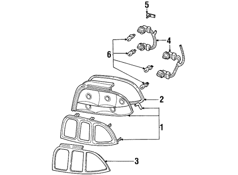 1996 Ford Mustang Bulbs Lamp Bezel Diagram for F6ZZ-13A537-AAA