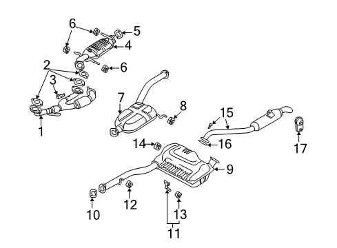 2005 Kia Sedona Exhaust Components Main Muffler Assembly Diagram for 0K52A40100